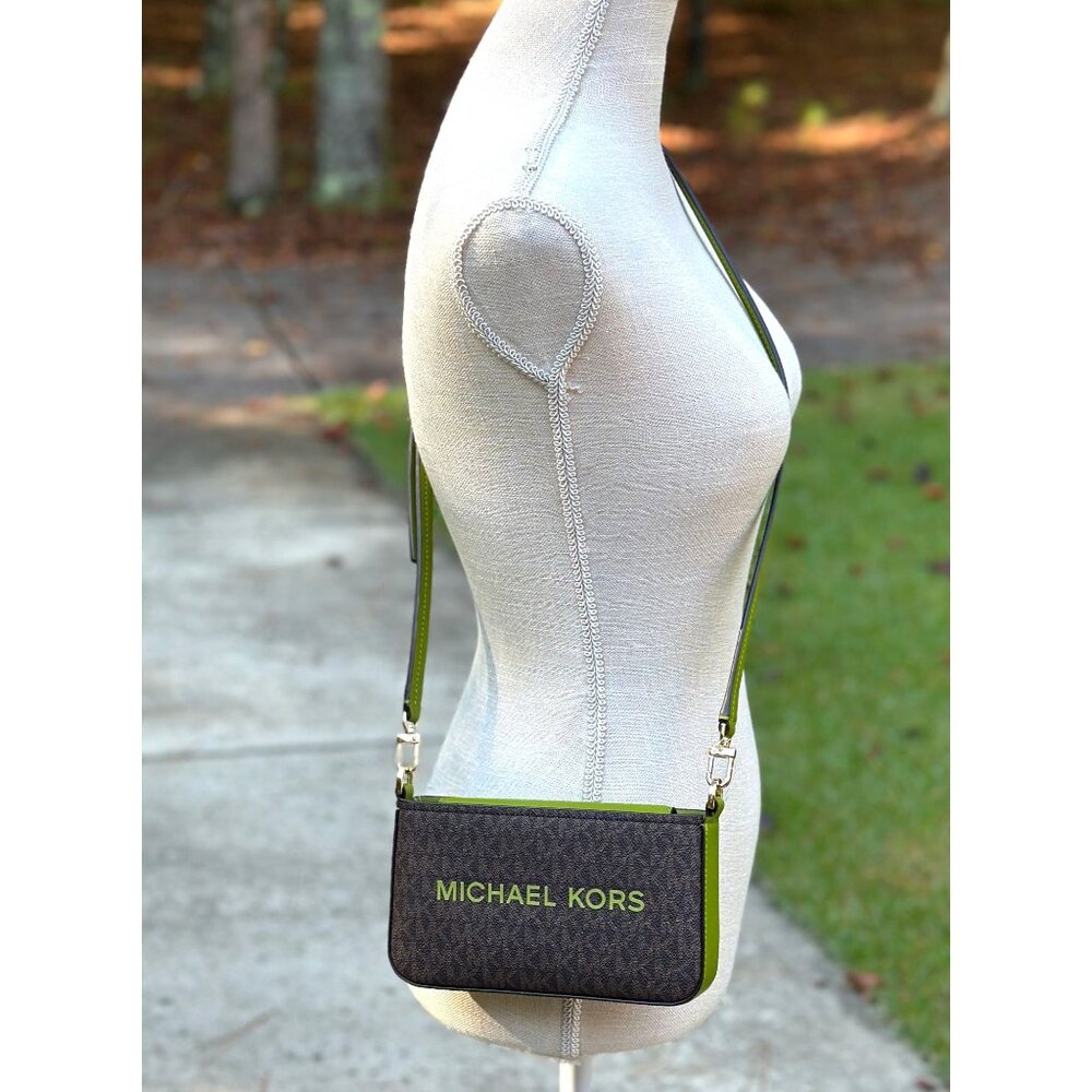 Michael Kors Bryant Meadow Green Small Contrast Convertible Crossbody Pouchette